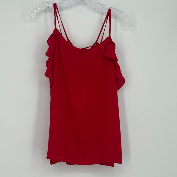 Express Women's Cold Shoulder Cami Top Size M Red Ruffle Lace Up Dressy Blouse - Picture 2 of 10